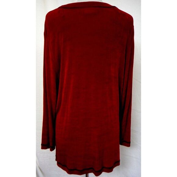 Piccalino Vtg Red Cardi Tank Traveler Tunic Length Asian Fern Faux 2Pc PLUS 18W - Picture 4 of 9